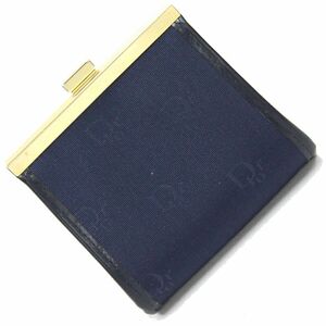  Dior ячейка для монет темно-синий парусина кожа б/у кошелек для мелочи . Logo compact женский Christian
