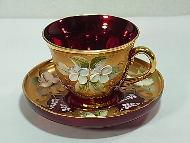 Venetian glass gold-painted glass glass craft demitasse coffee cup saucer 1 customer Italy hand-painted, Craft, glass, craft glass