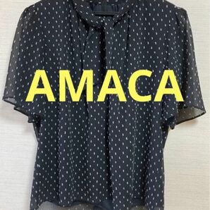 AMACA ブラック　ドット　ボウタイ　ブラウス　アマカ　三陽商会