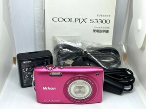 【美品】Nikon ニコン COOLPIX クールピクス S3300 ストロベリーピンク コンパクト デジタルカメラ 充電コード・ケーブル・説明書付