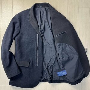 希少サイズ/54 2XL-3XL相当★アルマーニ/EMPORIO ARMANI 切替ウール コンビジャケット テーラード ブルゾン ロゴジップ 起毛素材 メンズ 紺