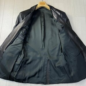 美品/50 XL-XXL★グッチ/GUCCI 高級牛革 カーフスキン レザー テーラード シングル ジャケット ブレザー 光沢感 メンズ 黒 ハンガー付きの画像7