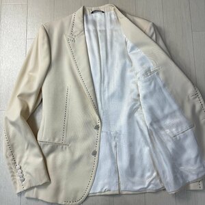 未使用並/48 L-XL相当★ドルチェ＆ガッバーナ/D&G 太ステッチ 光沢裏地 テーラードジャケット シングル タキシード スーツ メンズ 白