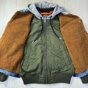 タグ付き新古品/M相当★ディーゼル/DIESEL デニム切替 ドッキング フライトジャケット MA-1 ボンバー ロープ編み 中綿 メンズ カーキの画像7