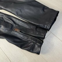 美品/L-XL相当★ディーゼル/DIESEL 裾ロゴプレート 袖レザー 羊革 コンビパーカー フーデットジャケット ダブルジップ メンズ 紺黒_画像7