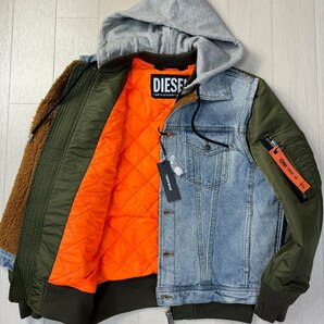 タグ付き新古品/M相当★ディーゼル/DIESEL デニム切替 ドッキング フライトジャケット MA-1 ボンバー ロープ編み 中綿 メンズ カーキの画像1