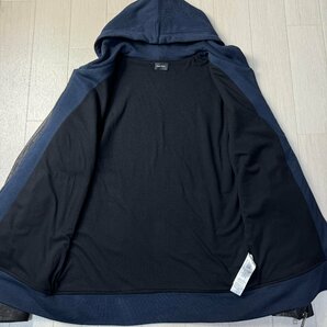 美品/XL-XXL相当★ディーゼル/DIESEL 袖レザー 羊革 コンビ素材 ジップパーカー フーデットジャケット ツートンカラー メンズ 紺黒の画像7