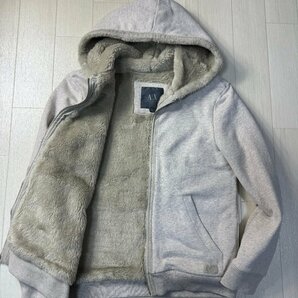 美品/XL相当★アルマーニエクスチェンジ/ARMANI EXCHANGE 裏起毛 ファー スエット生地 フーデットジャケット ジップパーカー メンズ 白系の画像1