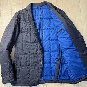 未使用並/50 XL相当★ヒューゴボス/HUGO BOSS バイカラー ブロックキルティング パディング ジャケット シングル ブレザー 中綿 メンズ 紺