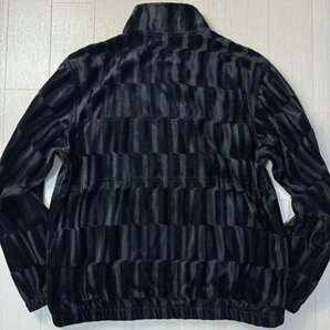 未使用並/XLサイズ★シュプリーム/Supreme 光沢起毛 ブロック調総柄 ベロアジャケット ジップブルゾン スタンドカラー 胸ロゴ メンズ 黒の画像3