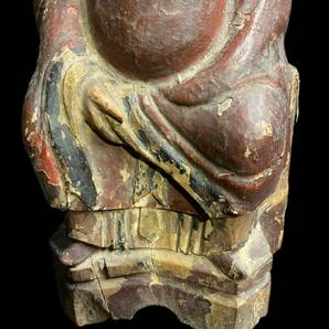 R03/時代 木彫 伝来 彩色 仏像 仏教美術 座像 中国 骨董 の画像6