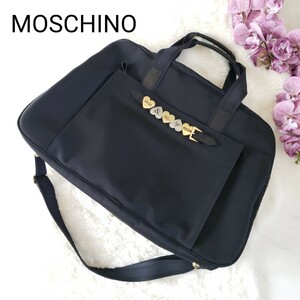 MOSCHINOハートチャーム付きボストンバック ブラック