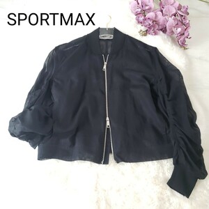 美品SPORTMAXシースルークシュクシュジップアップジャンバー シアーブラック