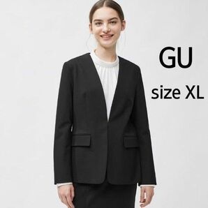 【1度着用・美品】GU ◆ ウォッシャブルノーカラージャケットZ　サイズ XL ブラック　黒