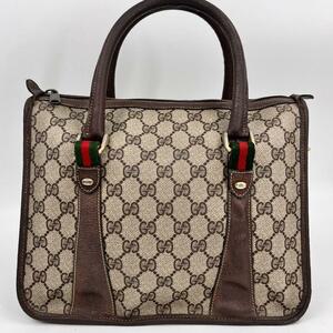 【美品】GUCCI オールドグッチ ハンドバッグ トート PVC レザー シェリーライン インターロッキング GG柄 メンズ レディース 手提げ