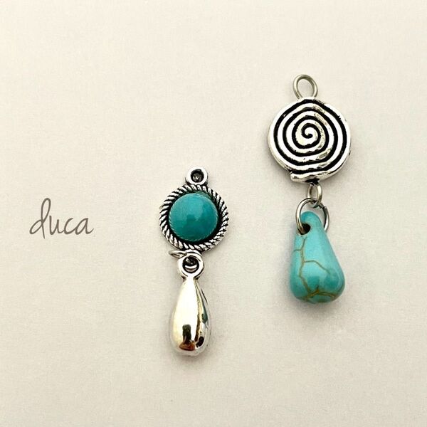 シルバー□ターコイズ□アシメ□ドロップ□ducaピアス No.415