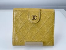 CHANEL シャネル ビコローレ Wホック 折財布 レザー イエロー[01-3740_画像1