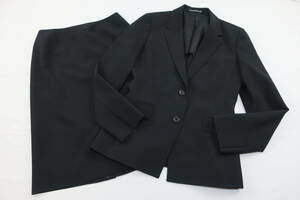 [ sending 900 jpy ] 387 INED Ined lady's 2 piece suit single jacket & skirt black polyester 100%