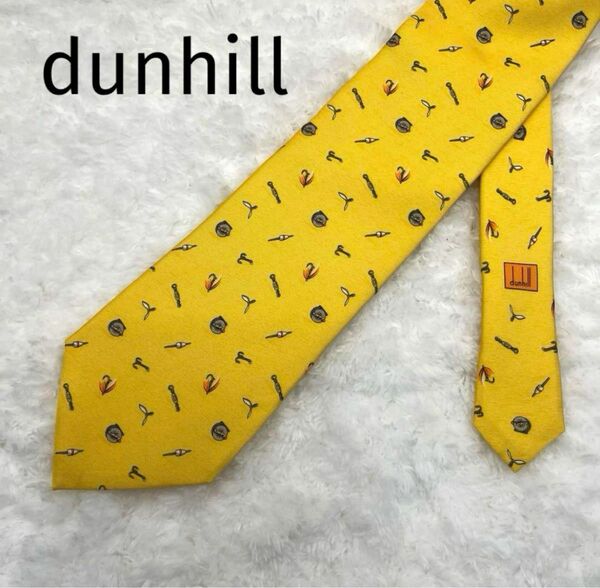 【未使用】ダンヒル dunhill ネクタイ 総柄 イエロー