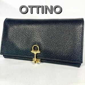 未使用級　OTTINO オッティーノ 鹿革ウォレット 長財布　黒　ブラック レザー　レディース　財布　イタリア