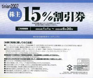 ㈱焼肉坂井ホールディングス（旧：㈱ジー・テイスト）株主優待券　15％割引券　期限：2024/6/30