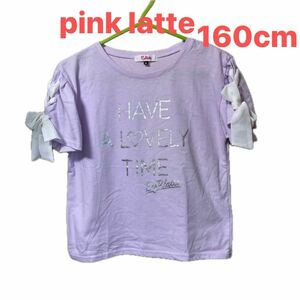 pink little ピンクラテ　半袖Tシャツ　リボン袖カットソー　　パープル　Ｓ　160cm