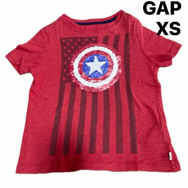 GAP kids MARVEL 半袖 Tシャツ　スパンコール　星柄　レッド　XS 110cm