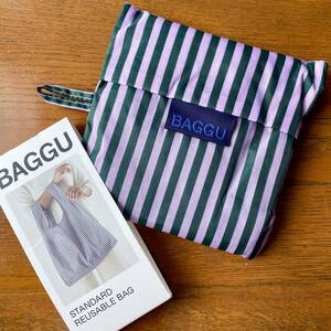 BAGGU　STANDARD BAGGU　廃番品　ストライプ　ライラックパープル×グリーン　スタンダードバグゥ　エコバッグ