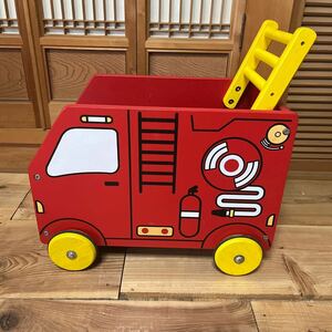 c130 I'm TOY 手押し車 消防車 木製 おもちゃ収納 おもちゃ箱