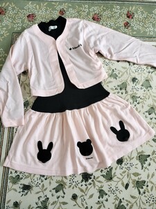 美品　うさぎ柄ボレロ付ピンクワンピース120