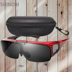 メガネの上から着用できる 跳ね上げ式 偏光サングラス オーバーサングラス UV400 紫外線カット 防塵防風性レンズ レッド