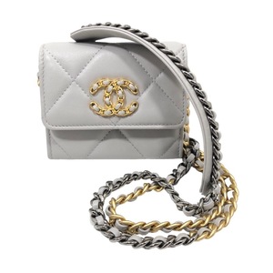 シャネル CHANEL CHANEL19フラップコインパース A1787 グレー/SV金具/GD金具 ラムスキン ショルダーバッグ レディース 中古