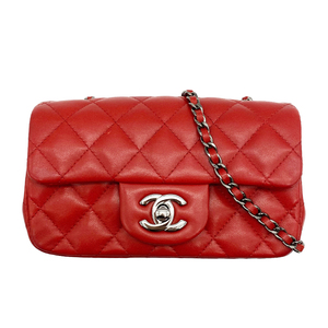 シャネル CHANEL ミニマトラッセ18 レッド シルバーメタル金具 ラムスキン ショルダーバッグ レディース 中古