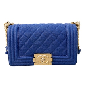 シャネル CHANEL ボーイシャネル20 A67085 ブルー ゴールド金具 キャビアスキン ショルダーバッグ レディース 中古