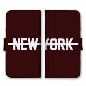 多機種対応 手帳型 スマホ ケース カバー iPhone15 AQUOS Galaxy Xperia 茶色 シンプル New York
