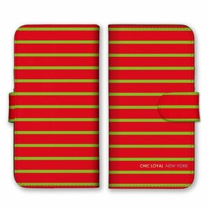 多機種対応 手帳型 スマホ ケース カバー iPhone15 AQUOS Galaxy Xperia 横縞 赤・黄緑 New York