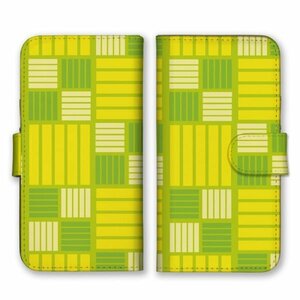多機種対応 手帳型 スマホ ケース カバー iPhone15 AQUOS Galaxy Xperia チェック柄 横縞 縦縞 黄色 黄緑