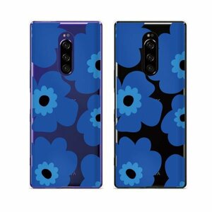 Xperia 1 SO-03L / SOV40 / 802SO スマホ ケース ハード カバー 花柄 けし ブルー 透明