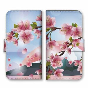 多機種対応 手帳型 スマホ ケース カバー iPhone15 AQUOS Galaxy Xperia 空 桜 桜色