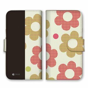 多機種対応 手帳型 スマホ ケース カバー iPhone15 AQUOS Galaxy Xperia ドット柄 花 黄緑 赤 ピンク 白