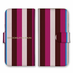 多機種対応 手帳型 スマホ ケース カバー iPhone15 AQUOS Galaxy Xperia 縦縞 シンプル ピンク茶白
