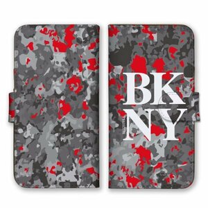 多機種対応 手帳型 スマホ ケース カバー iPhone15 AQUOS Galaxy Xperia 柄 グレー・赤 BKNY