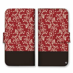 多機種対応 手帳型 スマホ ケース カバー iPhone15 AQUOS Galaxy Xperia 和柄 枝花 赤 白