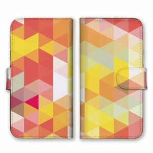 多機種対応 手帳型 スマホ ケース カバー iPhone15 AQUOS Galaxy Xperia 幾何学模様 カラフル 多色柄イエロー