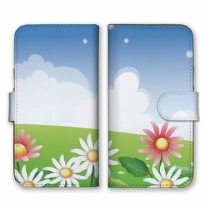 多機種対応 手帳型 スマホ ケース カバー iPhone15 AQUOS Galaxy Xperia お花 晴れ イラスト