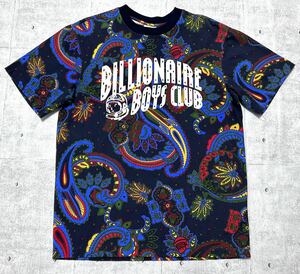 新品 BILLIONAIRE BOYS CLUB ペイズリー柄 総柄 Tシャツ　　ビリオネアボーイズクラブ 半袖 ビッグロゴ デカロゴ オーバープリント 柳9525