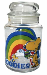 60s SNOOPY GOODIES GLASS 密封保存容器 ストレージジャー　　60年代 1965年 コピーライト アンカーホッキング スヌーピー ガラス 柳9535