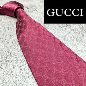 ☆極美品☆送料無料☆現行タグ GUCCI グッチ ネクタイ 高級シルク GG柄 シェリーライン ボルドー系 ネクタイのみ