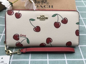 COACH 財布 長財布 コーチ レディース ウォレット 贈り物 プレゼント サクランボ レザー ラウンドファスナー ブランド 新品 未使用 C163