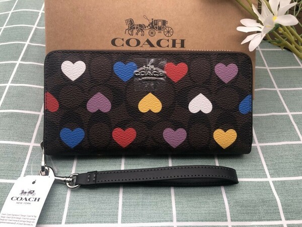 コーチ 長財布 COACH 財布 プレゼント 贈り物 ストラップ付き ブランド レザー 新品 シグネチャー ブラック レディース ギフト ロゴ C341